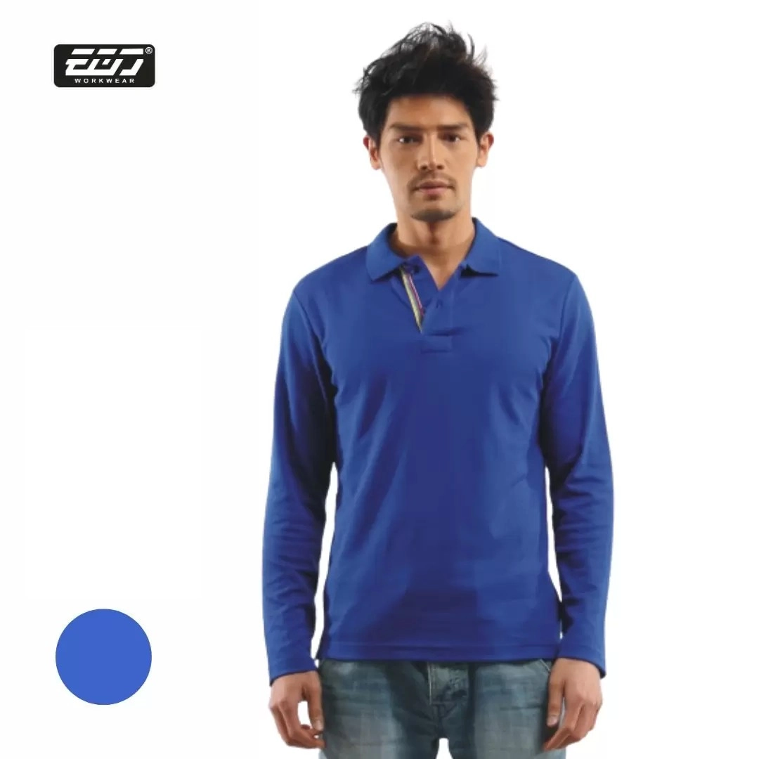 長袖男版合身POLO衫-寶藍