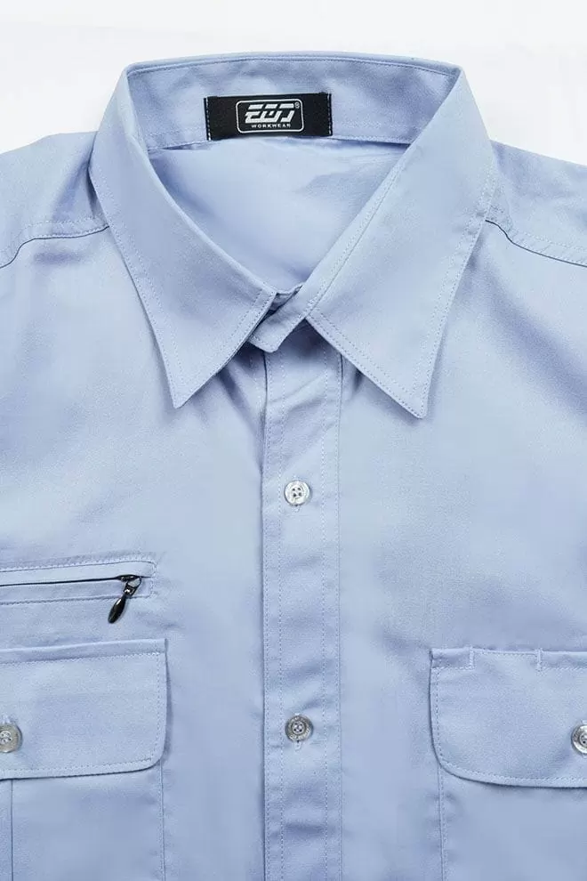 日式短袖CVC襯衫-灰藍色 日式短袖CVC襯衫-灰藍色