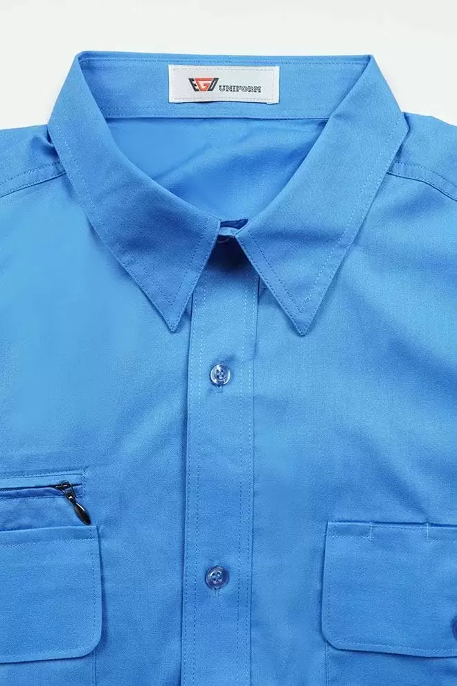 日式短袖CVC襯衫-天空藍