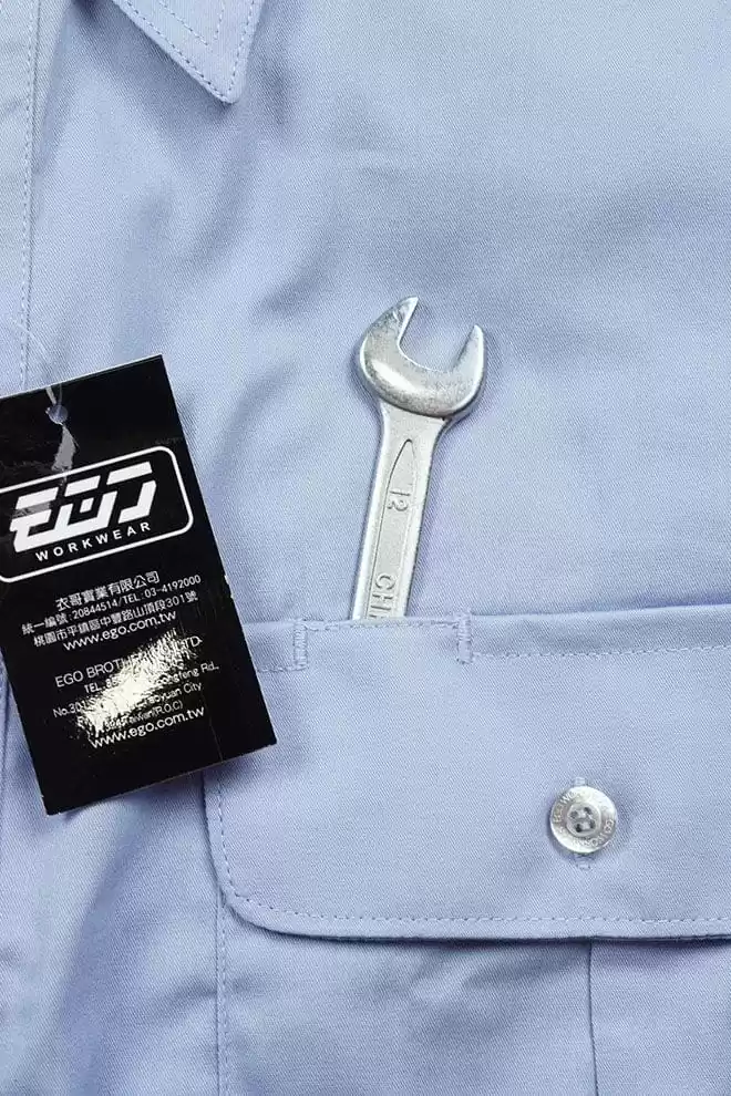 日式短袖CVC襯衫-灰藍色 日式短袖CVC襯衫-灰藍色