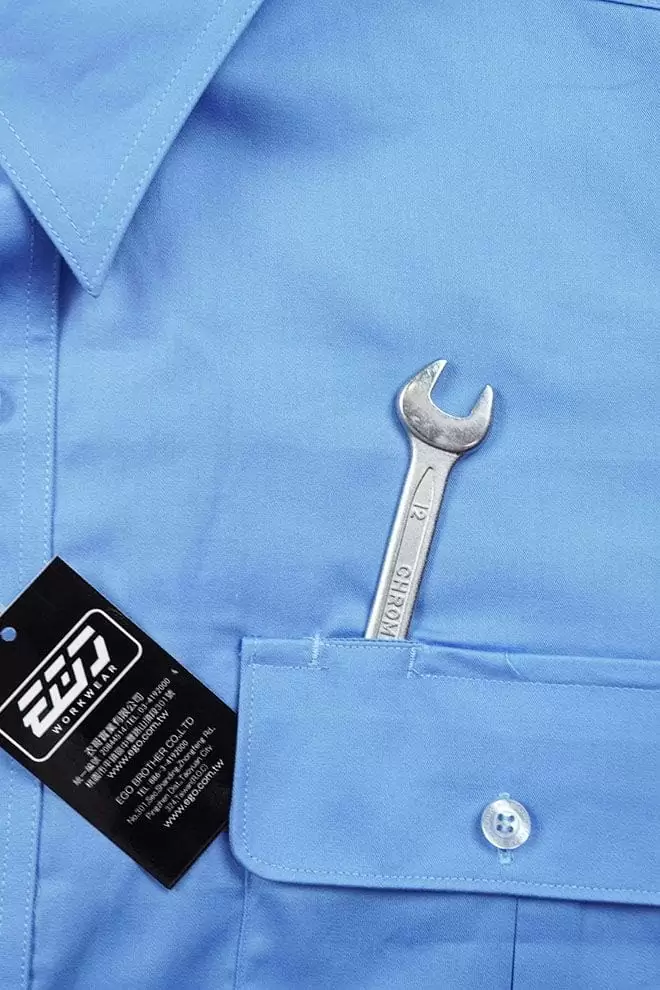 日式短袖CVC襯衫-水藍色 日式短袖CVC襯衫-水藍色