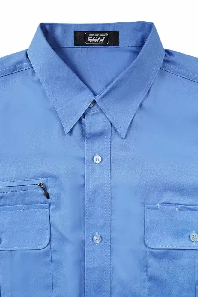 日式短袖CVC襯衫-水藍色 日式短袖CVC襯衫-水藍色