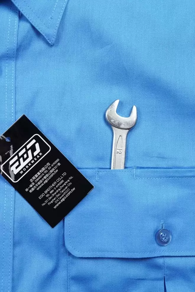 日式短袖CVC襯衫-天空藍