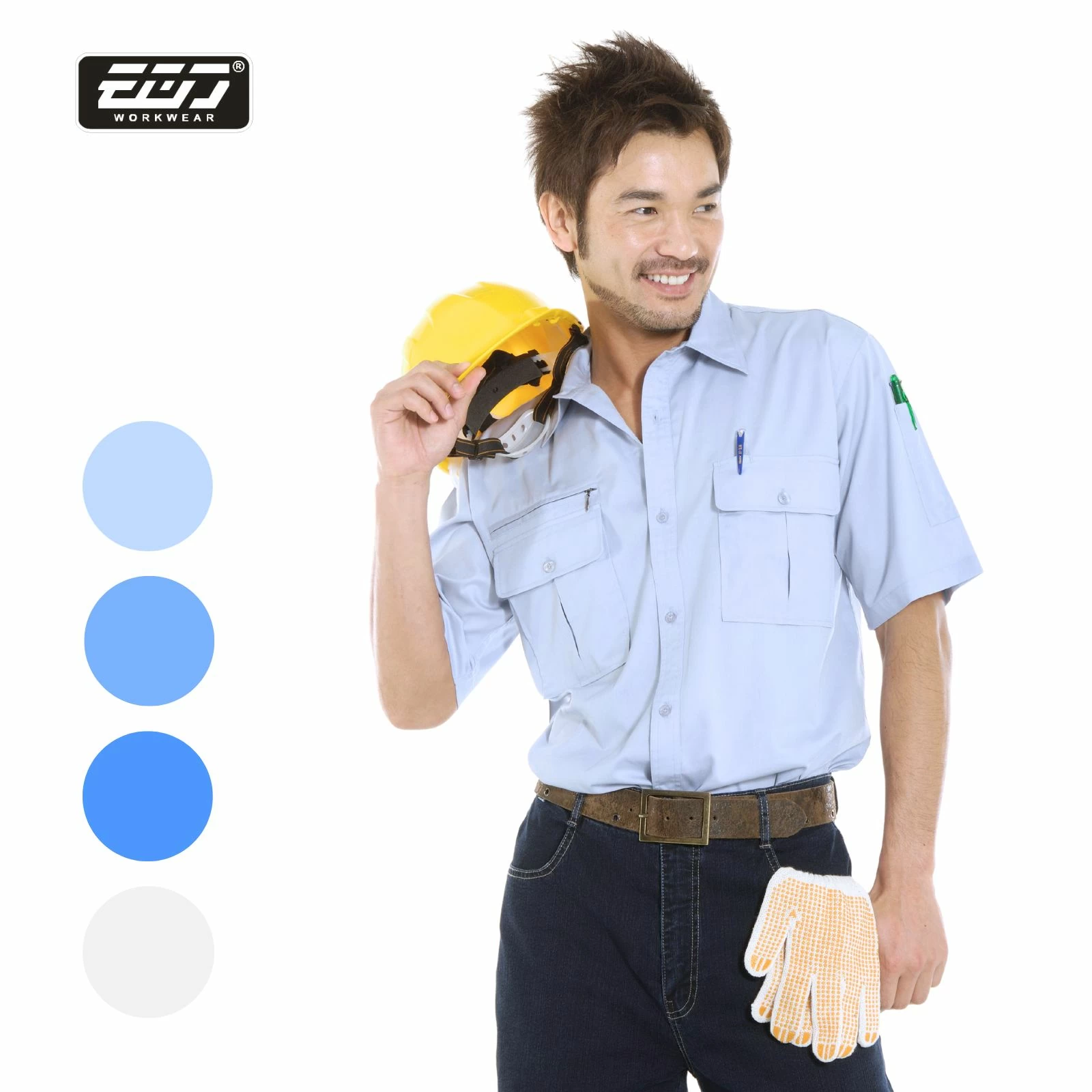 日式短袖CVC襯衫-灰藍色