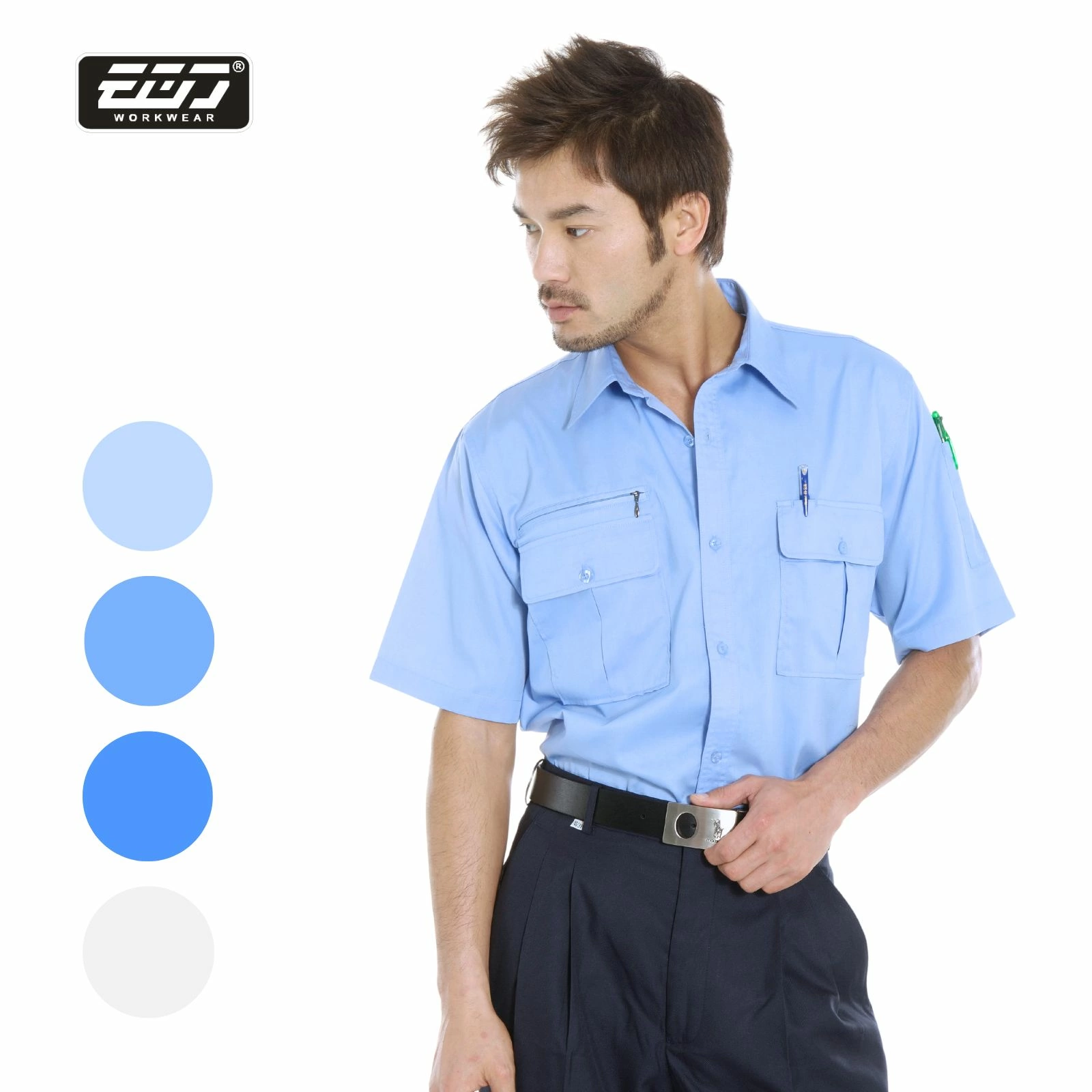 日式短袖CVC襯衫-水藍色