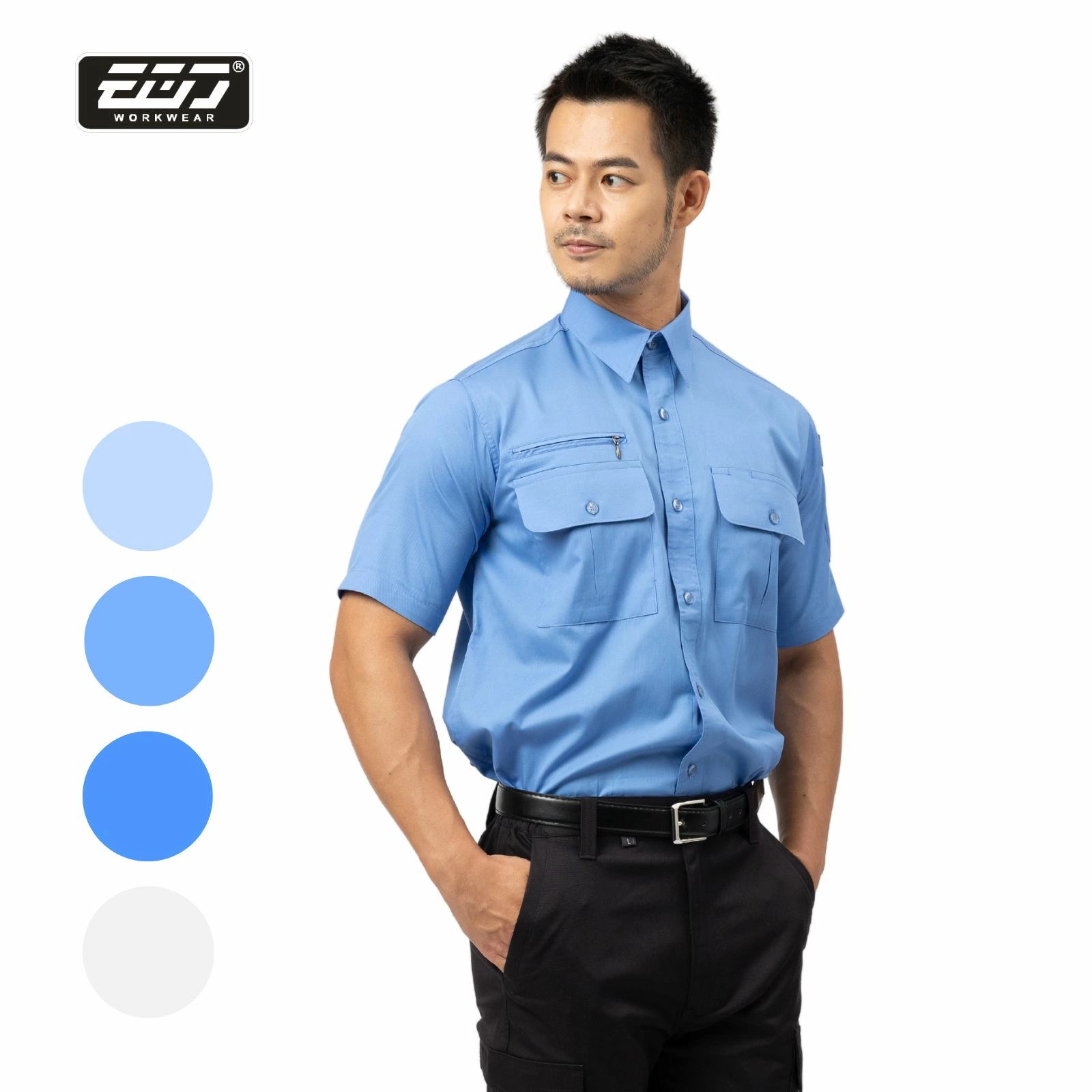 日式短袖CVC襯衫-天空藍