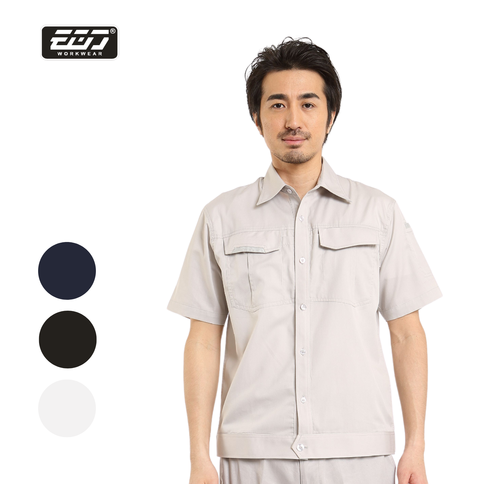 日式反光短袖襯衫-卡其色