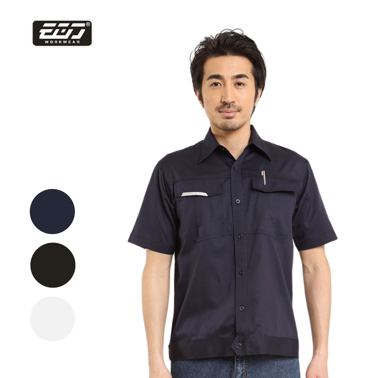 日式反光短袖襯衫-丈青色