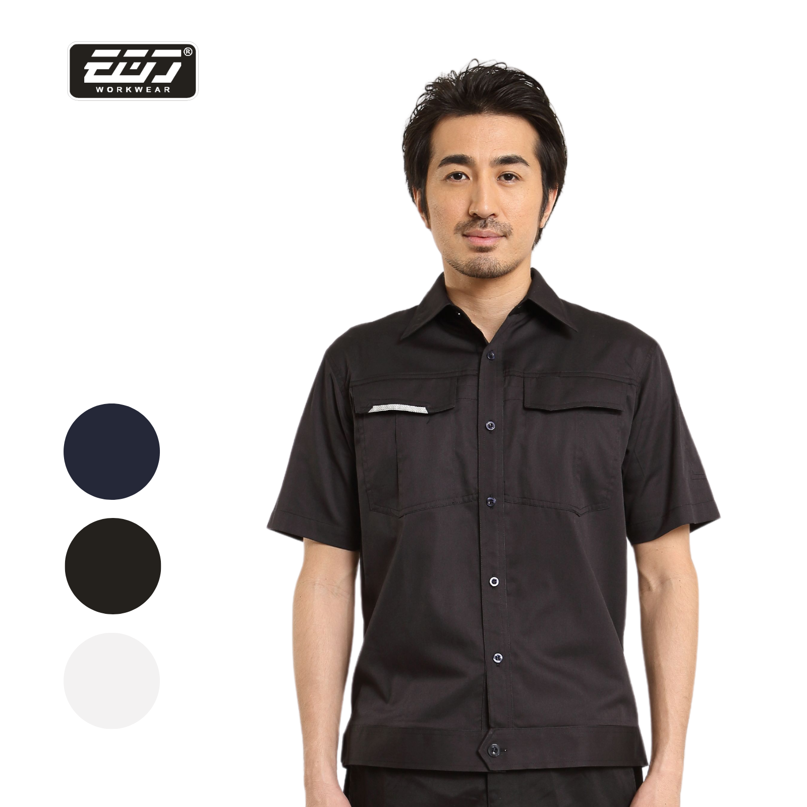 日式反光短袖襯衫-黑色