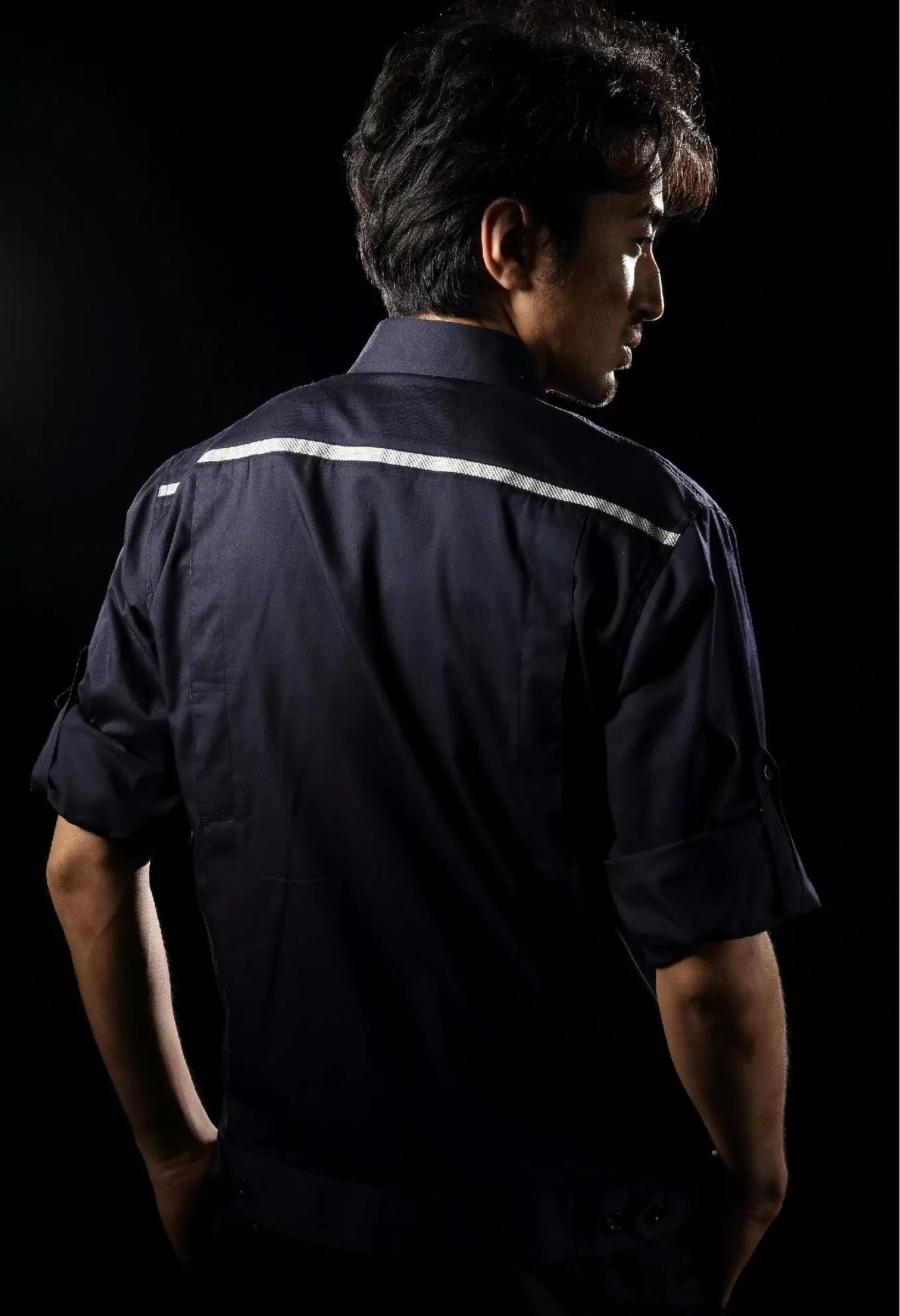 日式反光短袖襯衫-丈青色