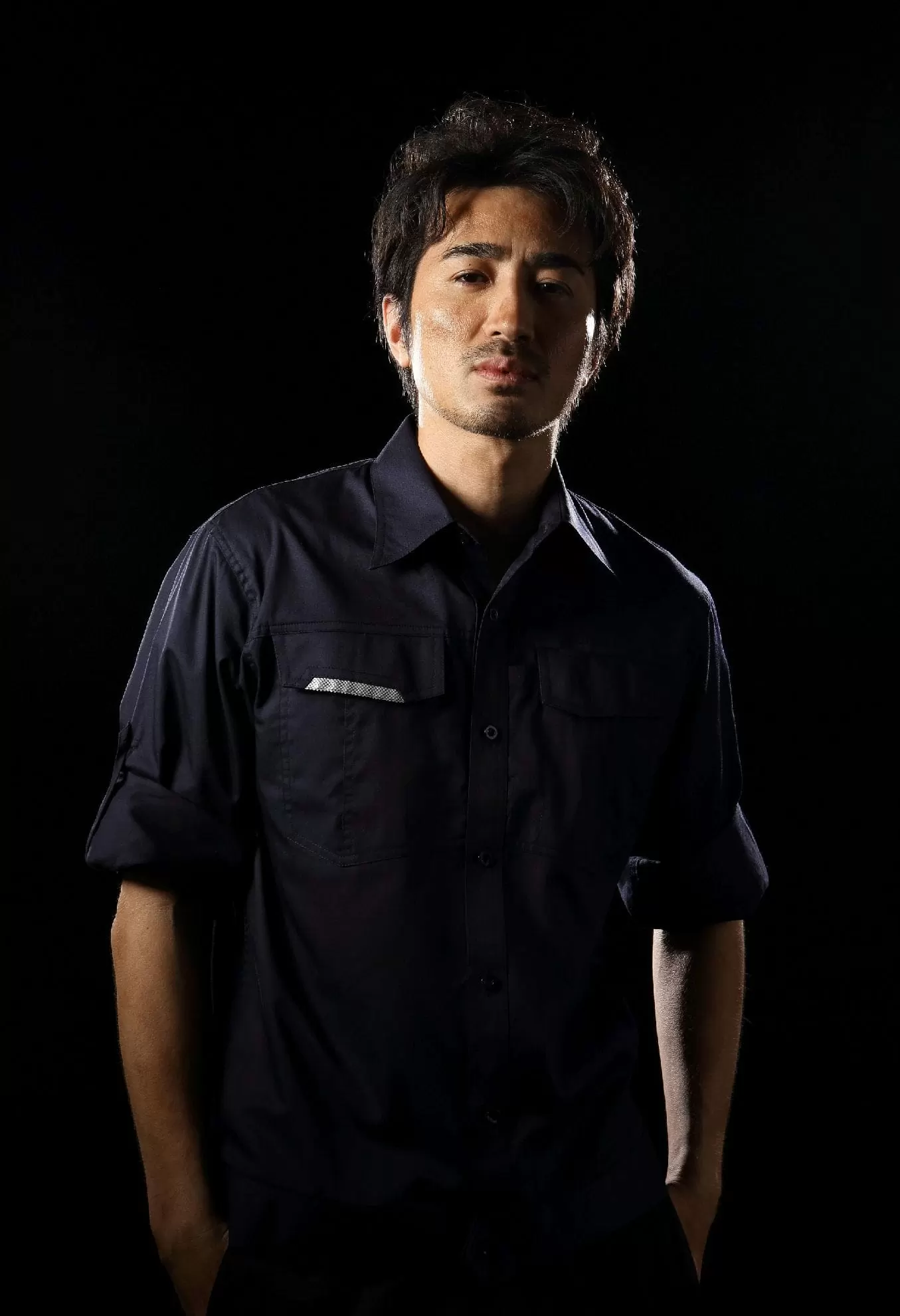 日式反光短袖襯衫-丈青色