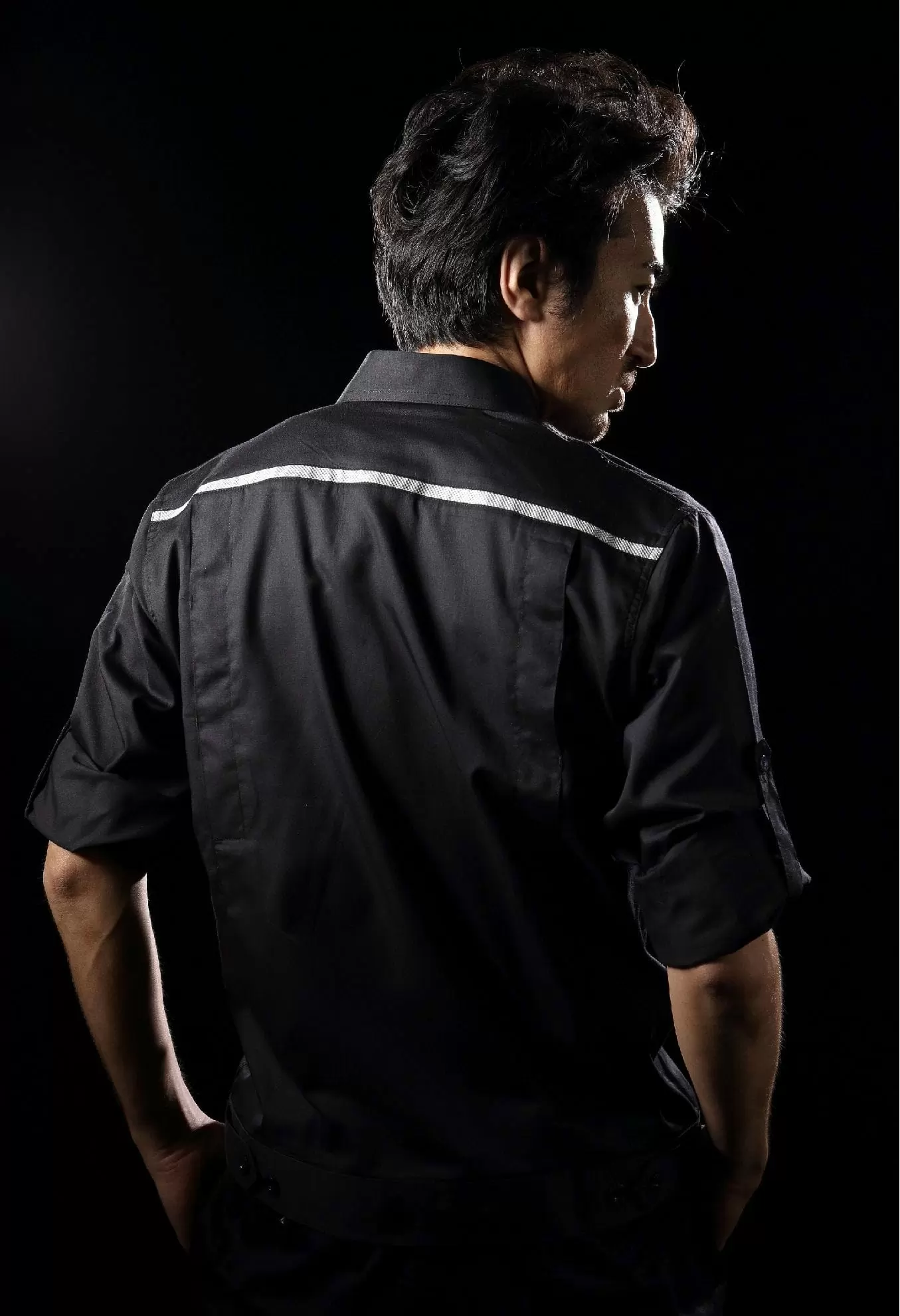 日式反光短袖襯衫-黑色