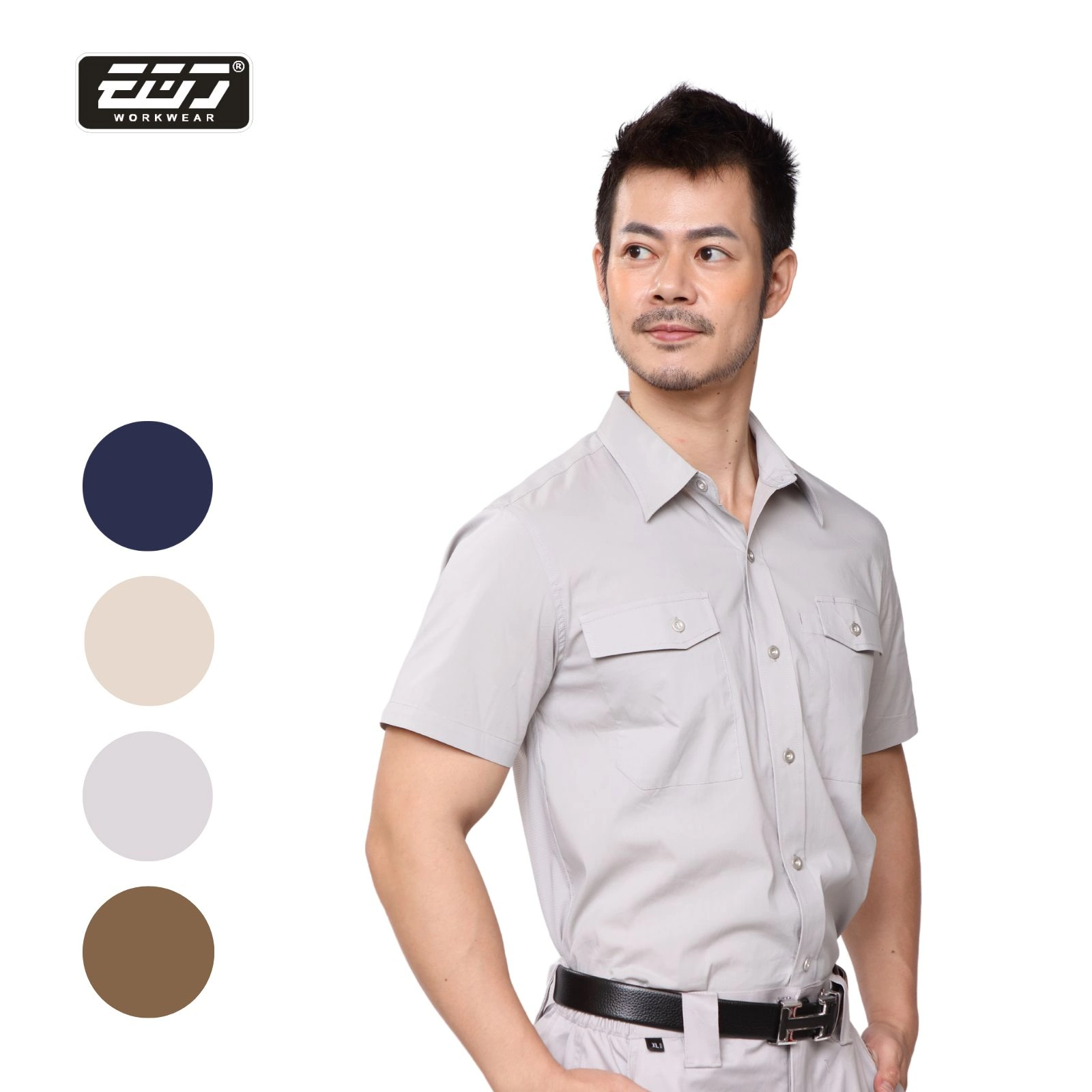 涼感透氣彈力短袖襯衫-淺灰