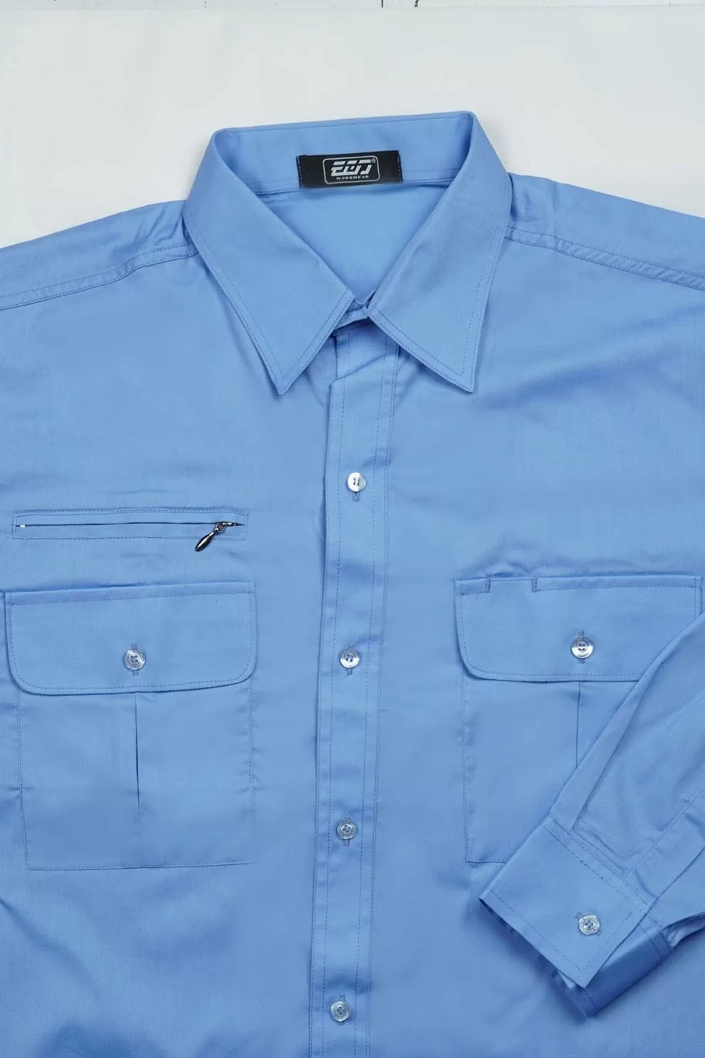 日式長袖CVC襯衫-水藍色 日式長袖CVC襯衫-水藍色