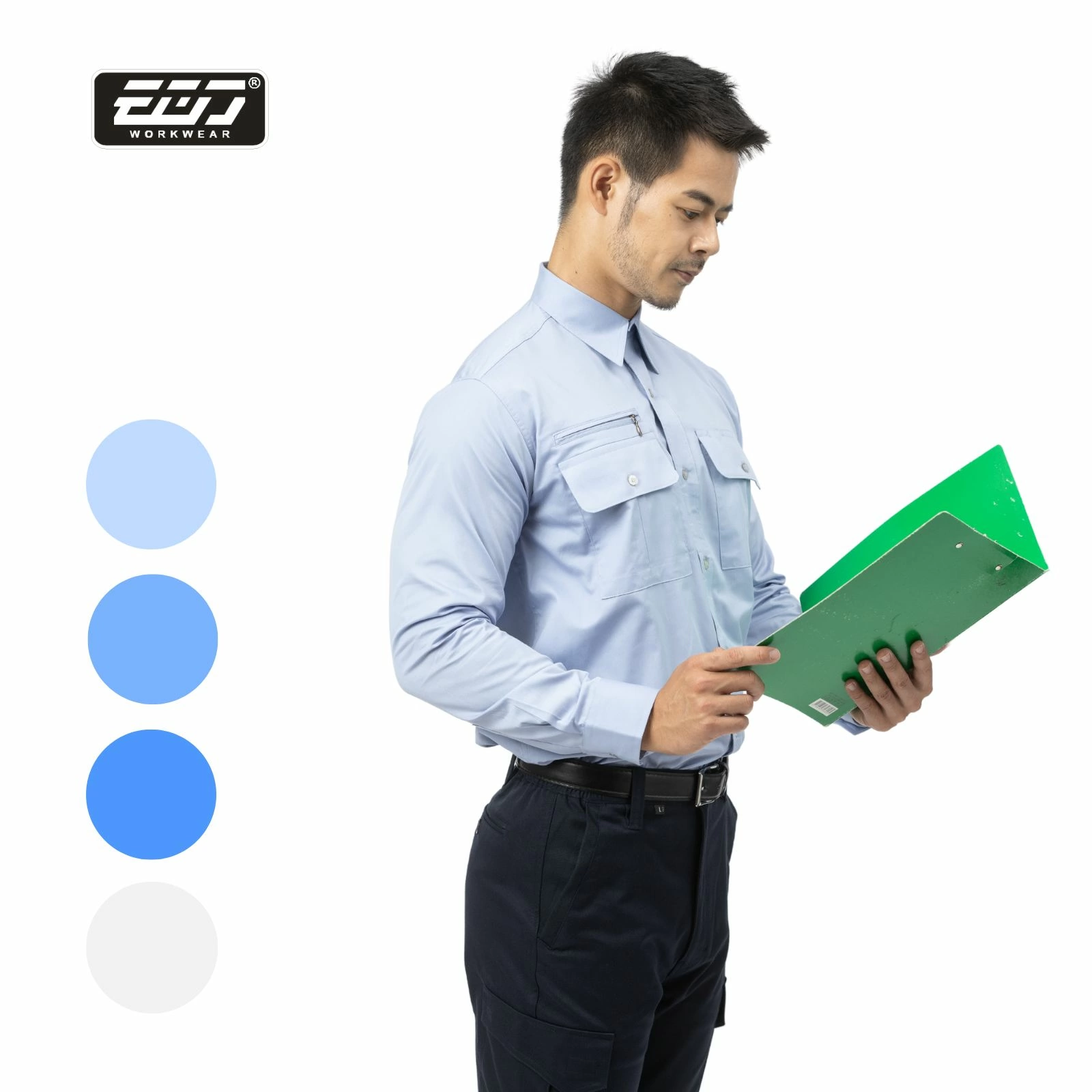 日式長袖CVC襯衫-灰藍色