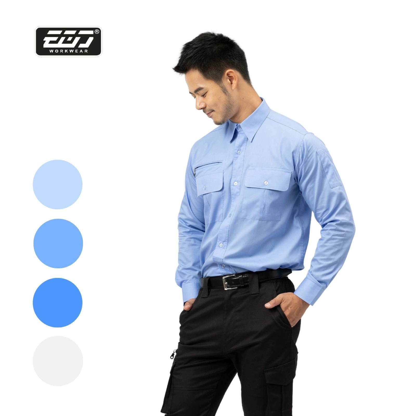 日式長袖CVC襯衫-水藍色