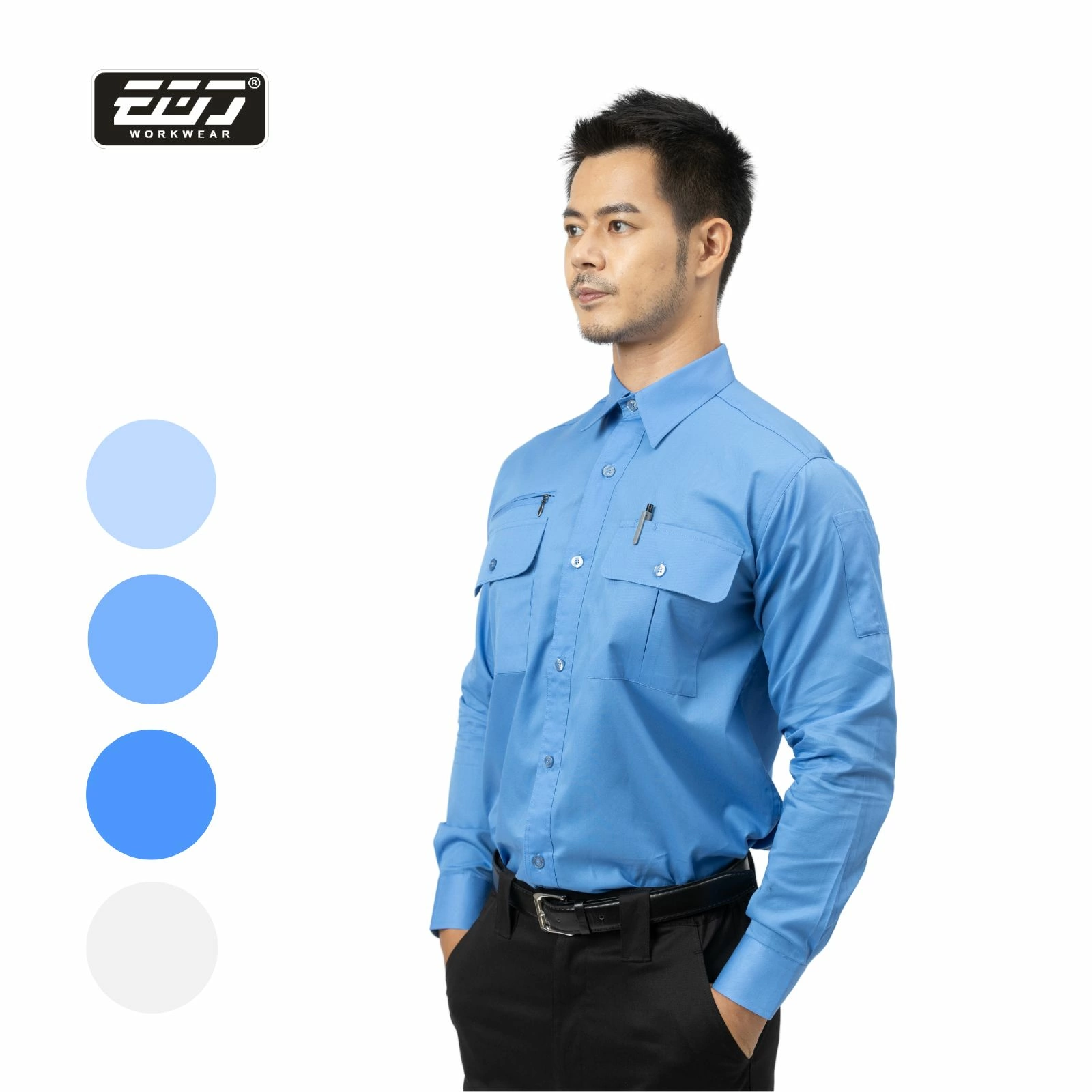 日式長袖CVC襯衫-天空藍