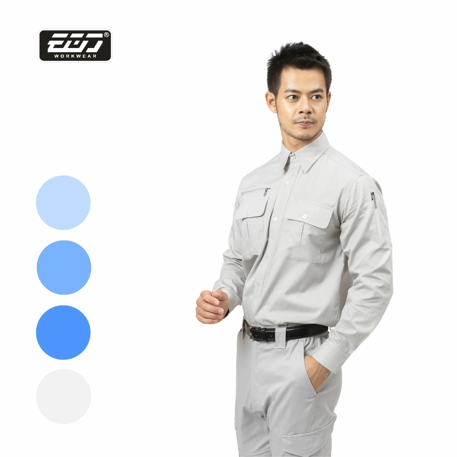 日式長袖CVC襯衫-卡其色