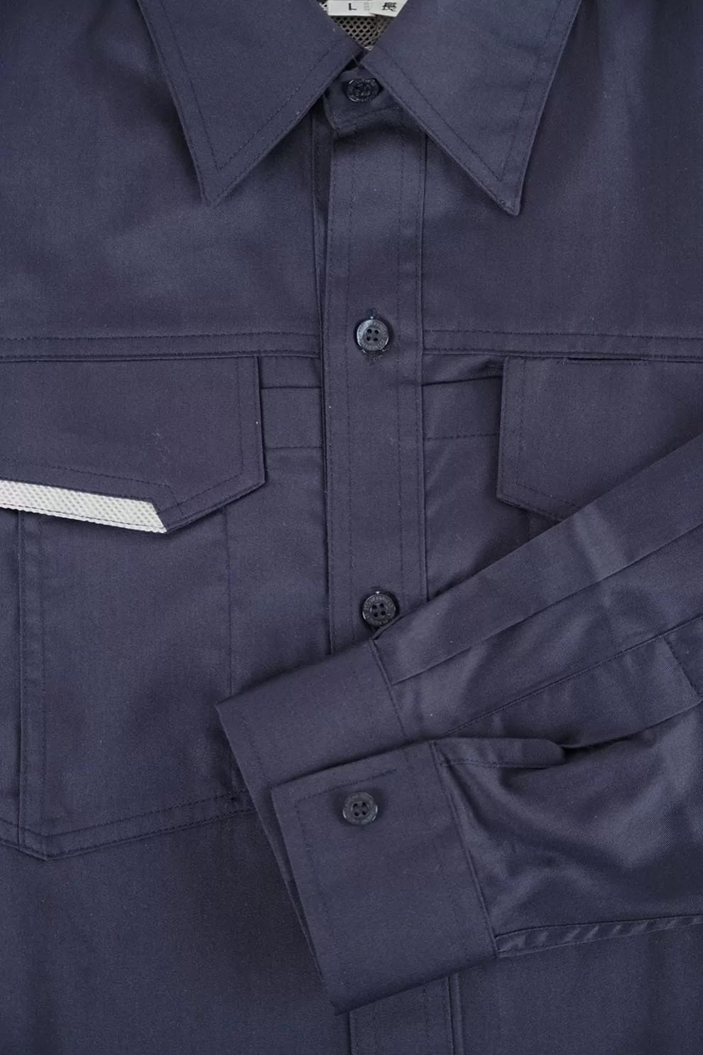 日式反光長袖襯衫-丈青色