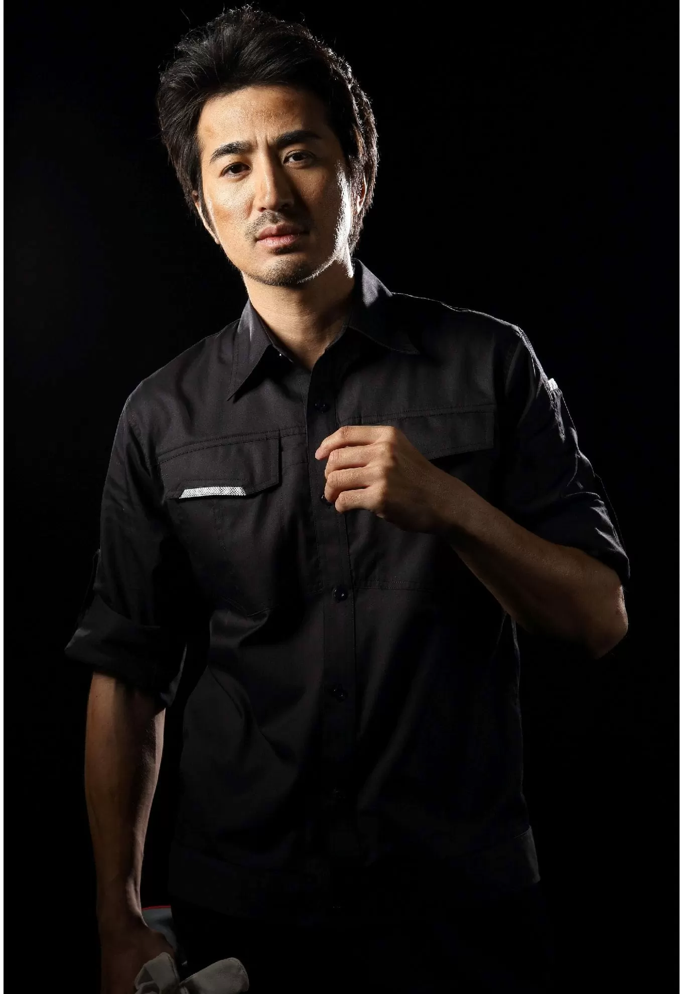 日式反光長袖襯衫-黑色