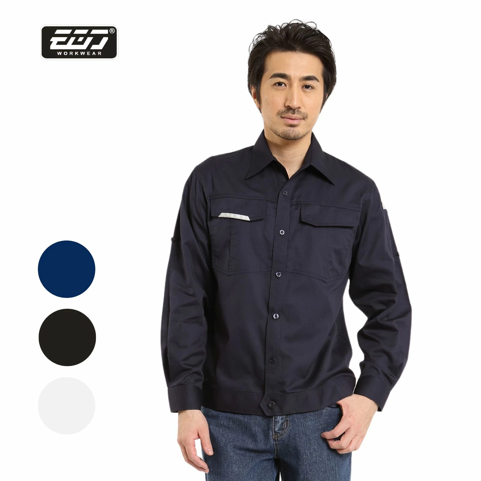 日式反光長袖襯衫-丈青色