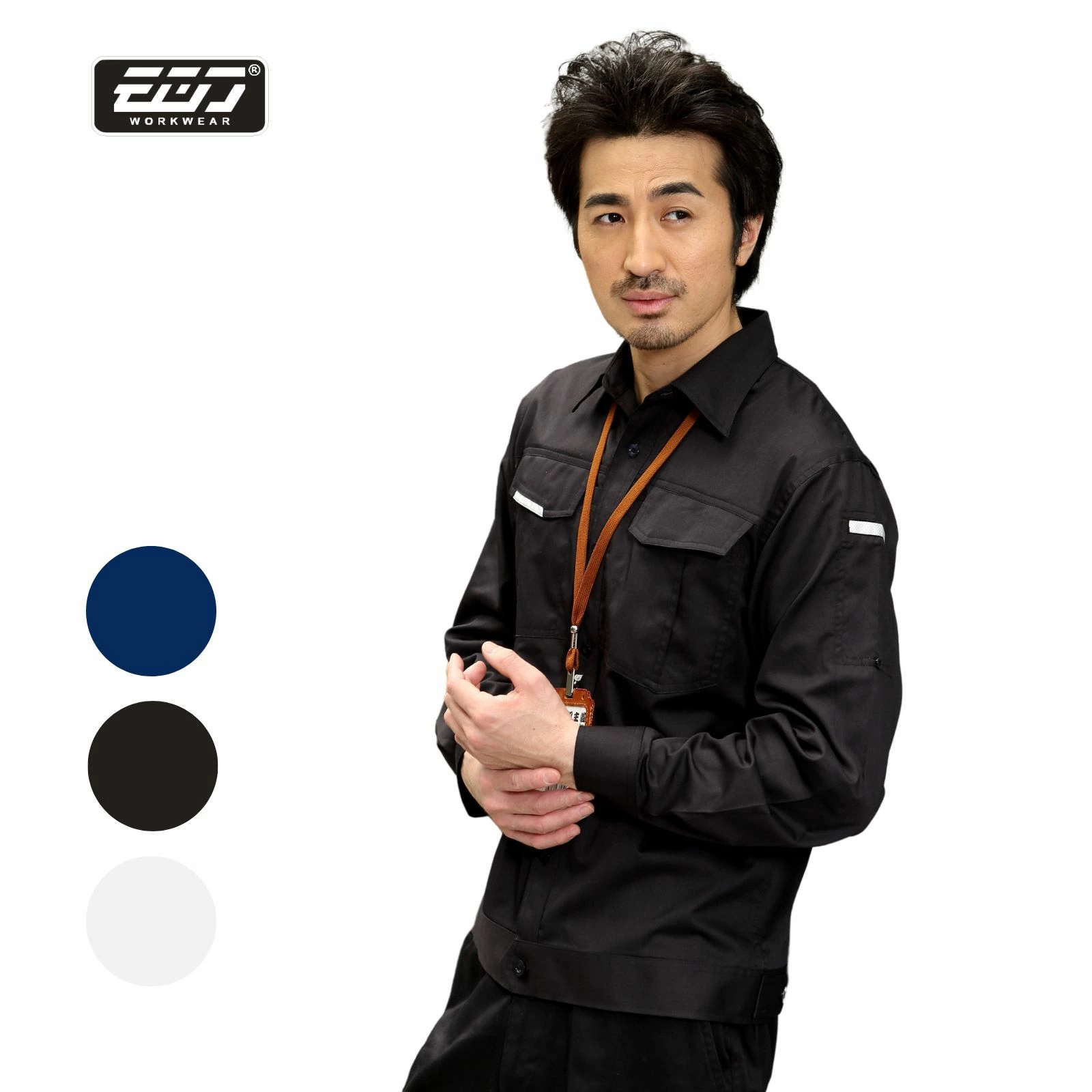 日式反光長袖襯衫-黑色