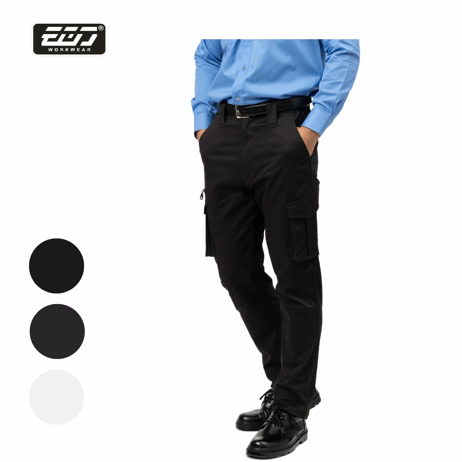 棉彈多口袋工作褲-黑