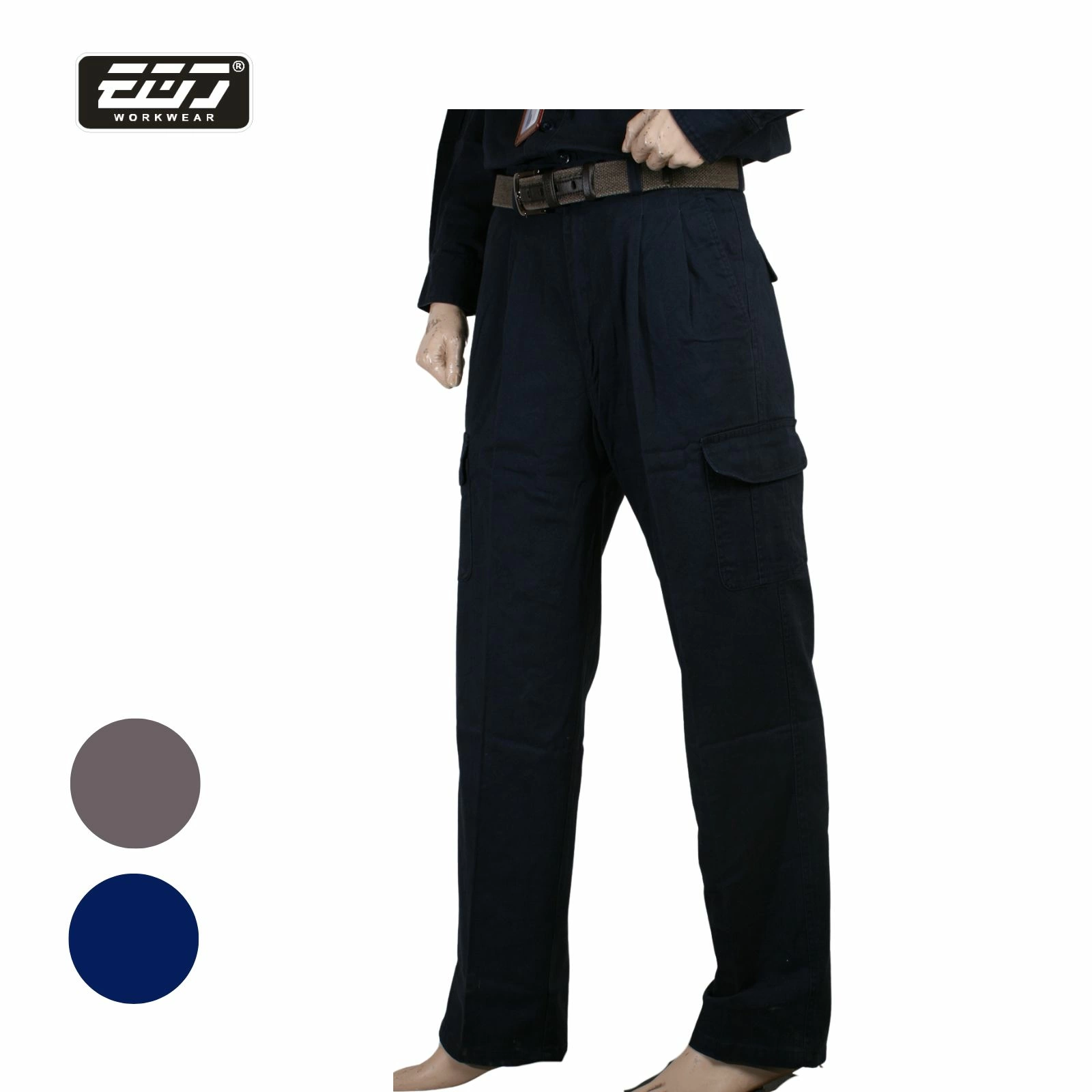 純棉水洗加厚工作長褲-深藍