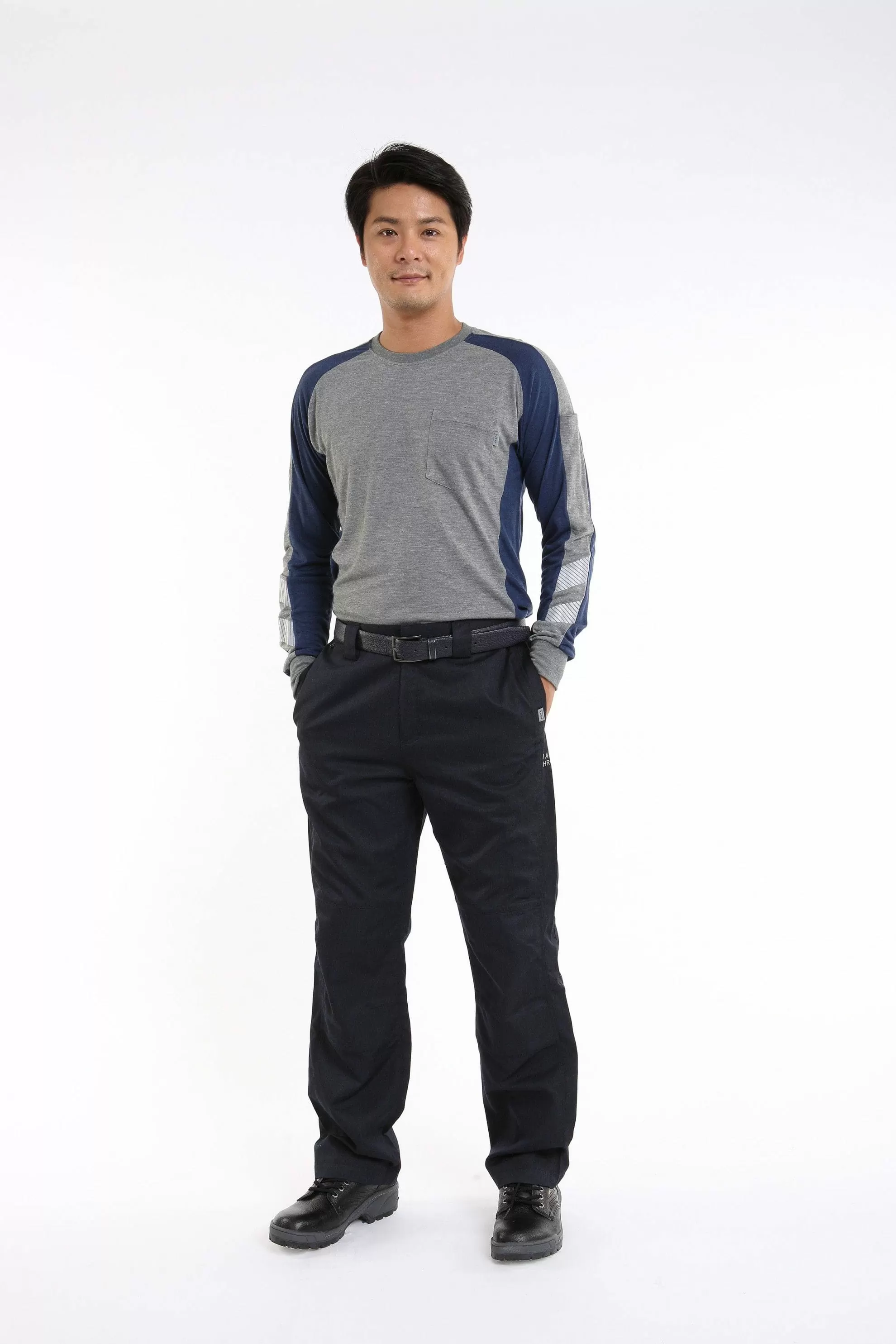 阻燃抗靜電長袖T-麻花灰配深藍 阻燃抗靜電長袖T-麻花灰配深藍