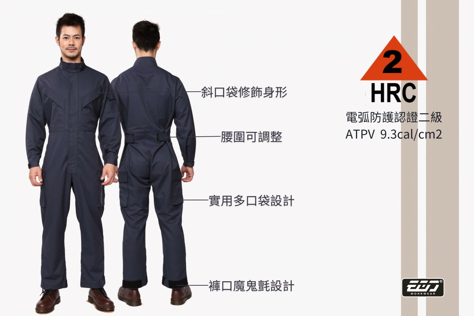 阻燃防熔鐵電弧二級連身服-海軍藍