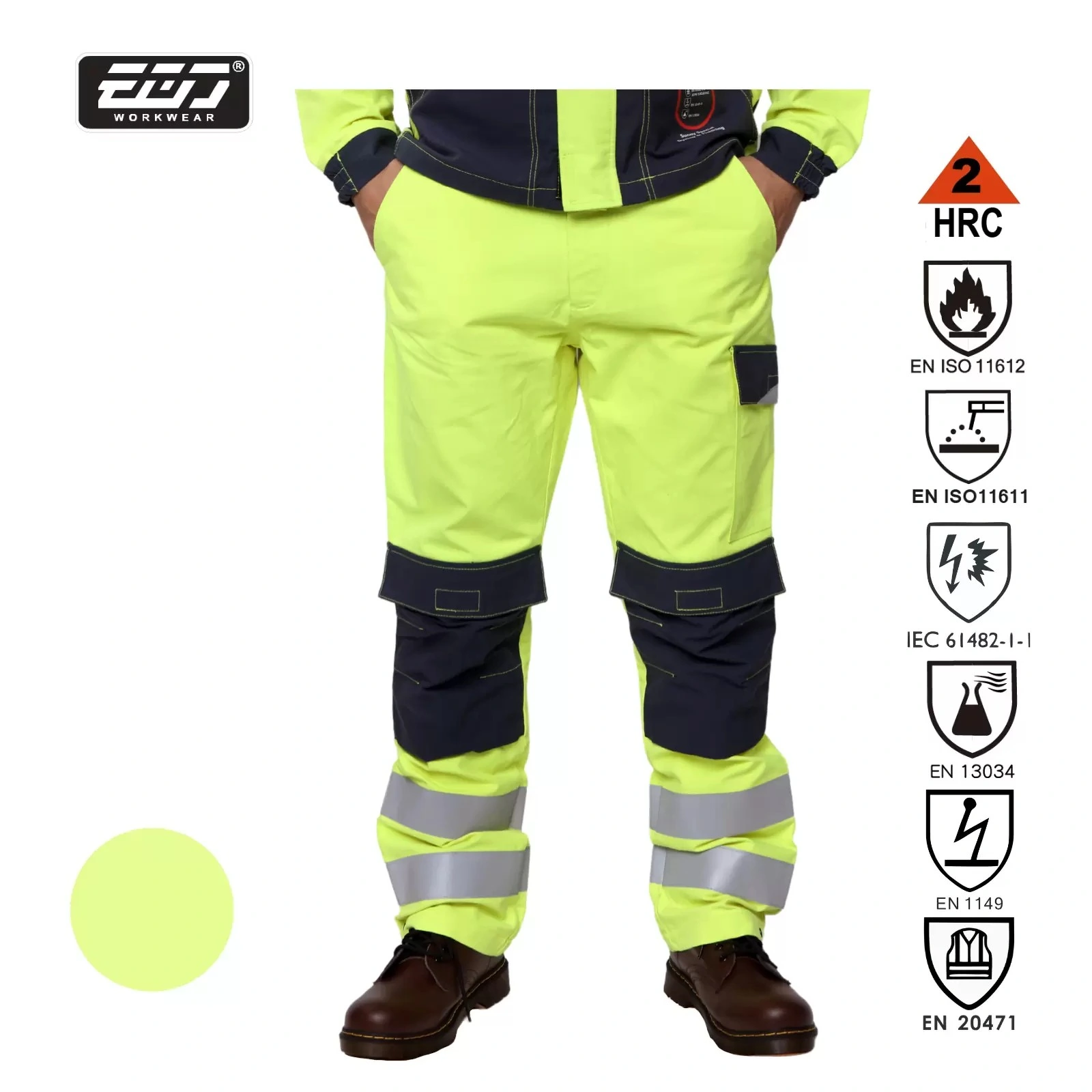 阻燃高可視防熔鐵電弧二級防護長褲-螢光黃