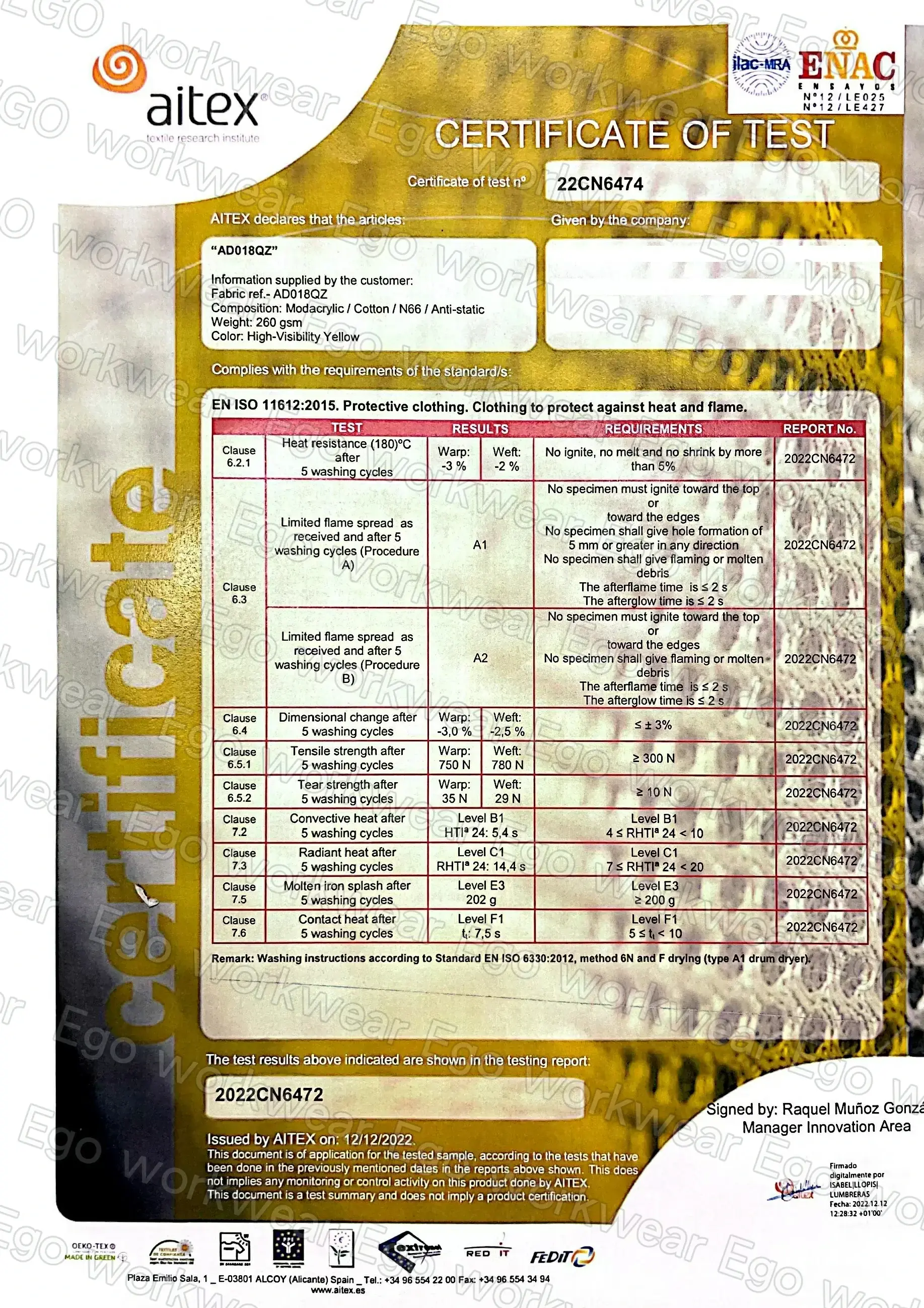 阻燃高可視防熔鐵電弧二級防護長褲-螢光黃 阻燃高可視防熔鐵電弧二級防護長褲-螢光黃